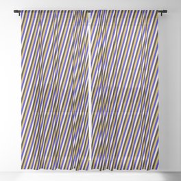 [ Thumbnail: Bisque, Black, Goldenrod, and Blue Colored Pattern of Stripes Sheer Curtain ]