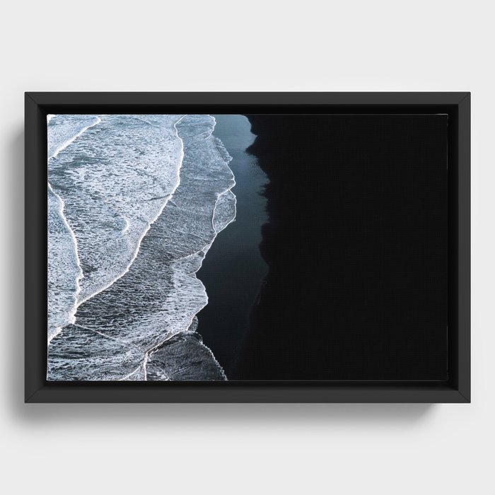 Minimalist Waves on a black sand beach in Iceland – Landscape Photography Framed Canvas