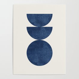 Woodblock navy blue Mid century modern Poster