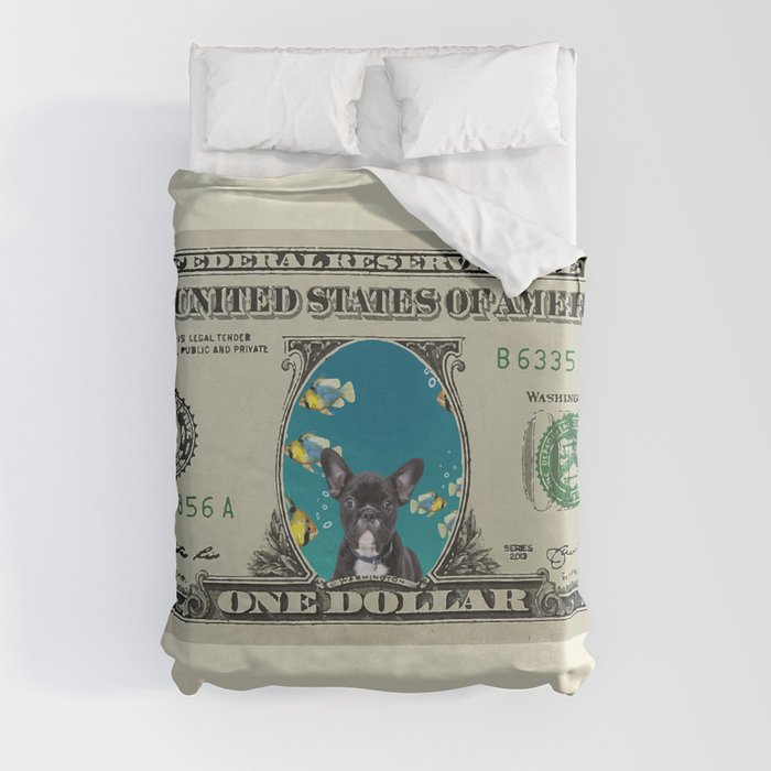 One Dollar note animal French Bulldog fishes Duvet Cover