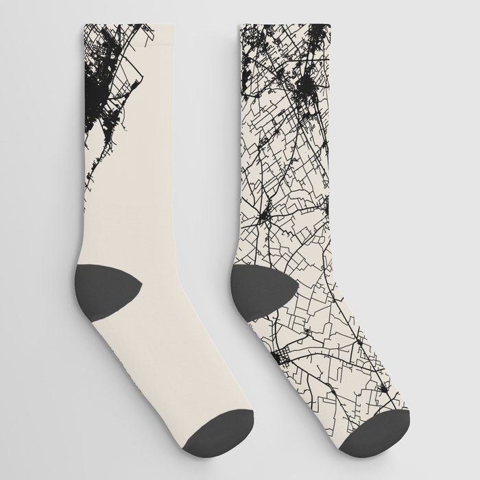 Buenos Aires, Argentica. Black and White City Map - Aesthetic Socks