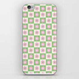 Checkered Daisies in Pink and Green iPhone Skin
