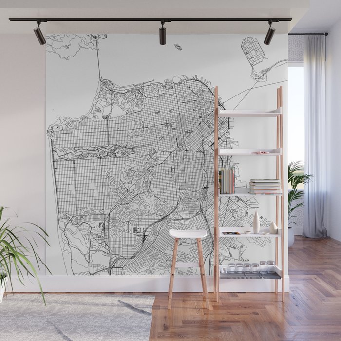 San Francisco Murals Map San Francisco White Map Wall Mural By Multiplicity | Society6