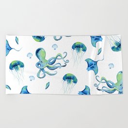 Watercolor Ocean Collage Beach Towel