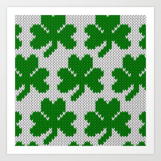 Shamrock pattern - white, green Art Print