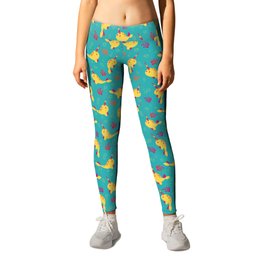 To the Window to the Narwhal - Lemon & Blue Leggings | Playful, Graphicdesign, Whale, Ocean, Narwhal, Purple, Yellow, Kid, Blue, Coral 