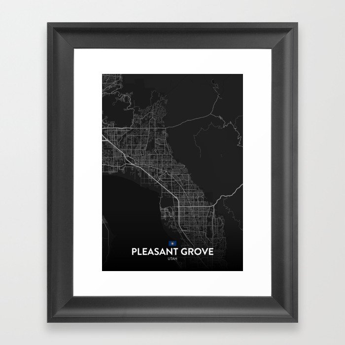Pleasant Grove, Utah, United States - Dark City Map Framed Art Print
