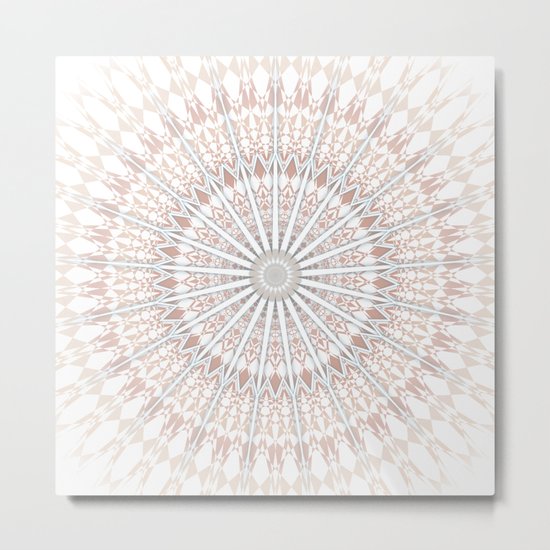 Beige White Mandala Metal Print