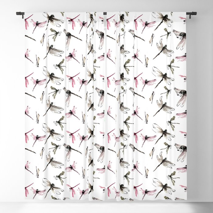 Dragonflies pattern, sumie painting Blackout Curtain