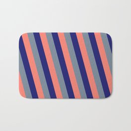[ Thumbnail: Salmon, Midnight Blue, and Light Slate Gray Colored Pattern of Stripes Bath Mat ]