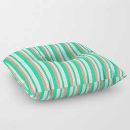 [ Thumbnail: Dark Salmon, Green & Lavender Colored Striped/Lined Pattern Floor Pillow ]