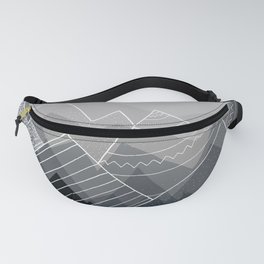 Grey Mountains Fanny Pack | Landscape, White, Stars, Graphicdesign, Digital, Mountains, Ink, Winter, Illustration, Grey 