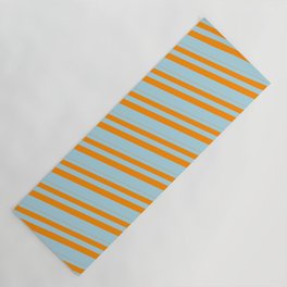 [ Thumbnail: Dark Orange & Light Blue Colored Lined Pattern Yoga Mat ]