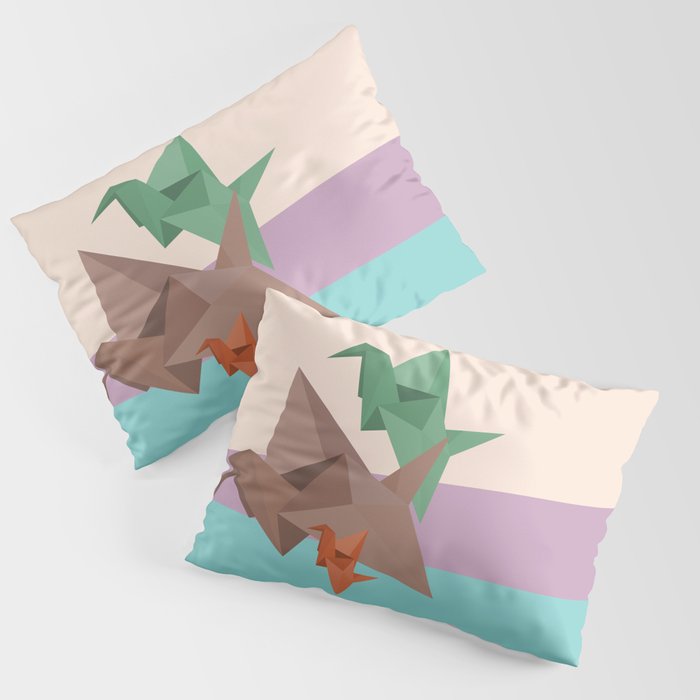 PAPER CRANES (Origami abstract birds animals nature) Pillow Sham