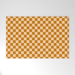Psychedelic Checkerboard in Orange and Cream Welcome Mat