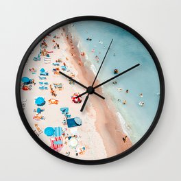 Aerial Ocean Beach Print, Pastel Beach Print, Summer Vibes, Aerial Beach People Umbrellas Print, Beach Photography, Sea Waves Art Print Wall Clock