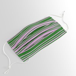 [ Thumbnail: Dark Green and Plum Colored Striped Pattern Face Mask ]