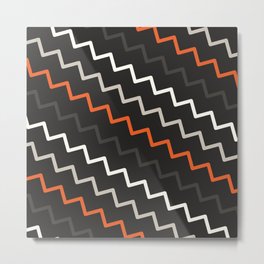 Cute Black Orange And Grey Zigzag Chevron Pattern Metal Print