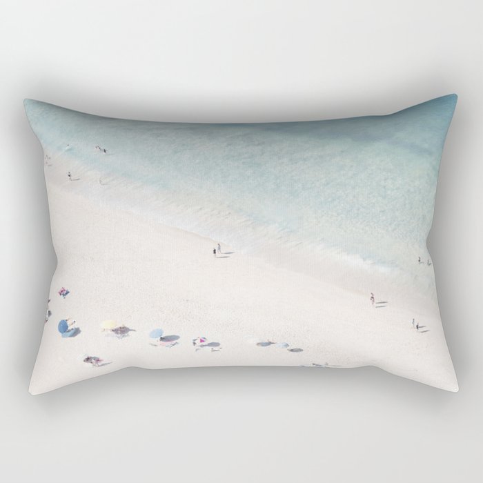 Summer Seaside Beach Print - Aerial Ocean Crowded Beach Sea photography by Ingrid Beddoes Rectangular Pillow