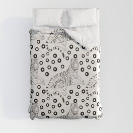 Tiger Pattern in Black And White Polka Dots Duvet Cover