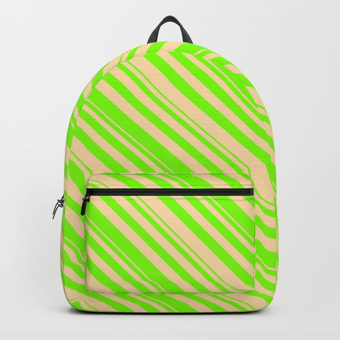 Chartreuse and Tan Colored Lined Pattern Backpack