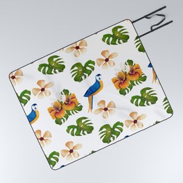 Hand painted watercolor flowers and birds Picnic Blanket