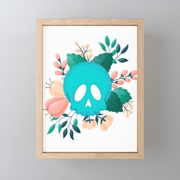 Teal Skull with Floral Adornment Framed Mini Art Print