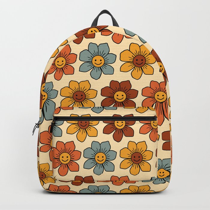 60s 70s Retro trippy flower smile pattern Backpack
