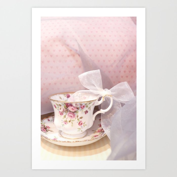 Teacup with White Ribbon Art Print