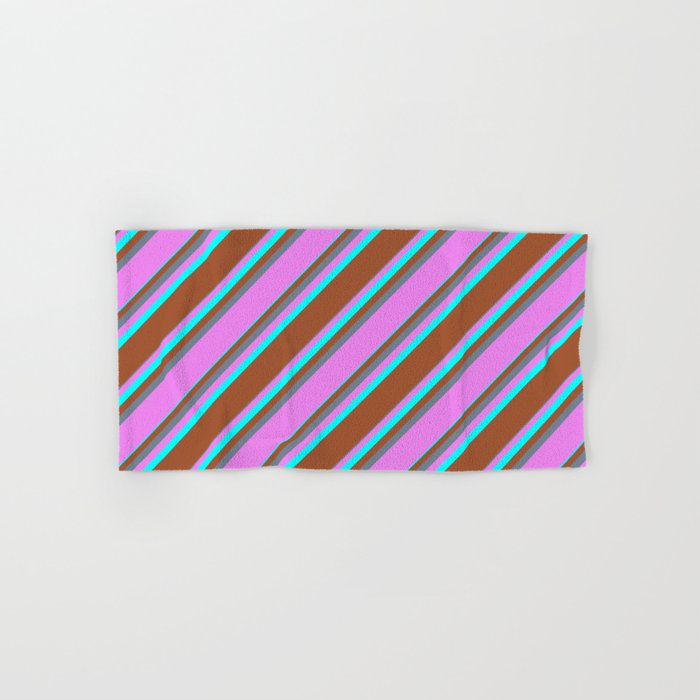 Slate Gray, Violet, Aqua & Sienna Colored Striped/Lined Pattern Hand & Bath Towel