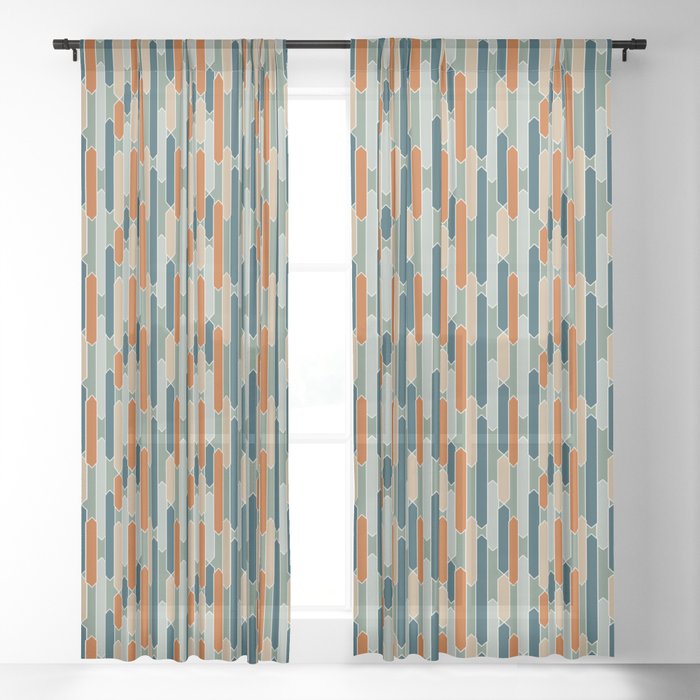 Modern Tabs In Dark Teal Burnt Orange Olive Sheer Curtain By Fischerfinearts Society6