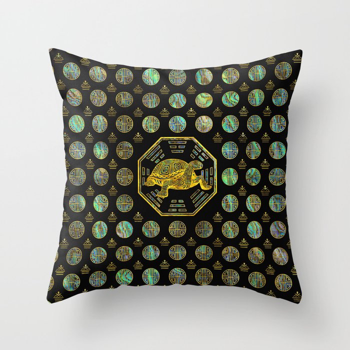 Golden Tortoise / Turtle Feng Shui Abalone Shell Throw Pillow