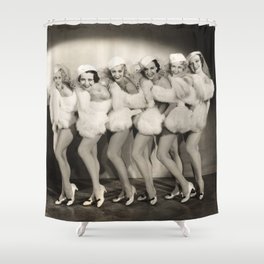 Line of chorus girls in white fur Shower Curtain
