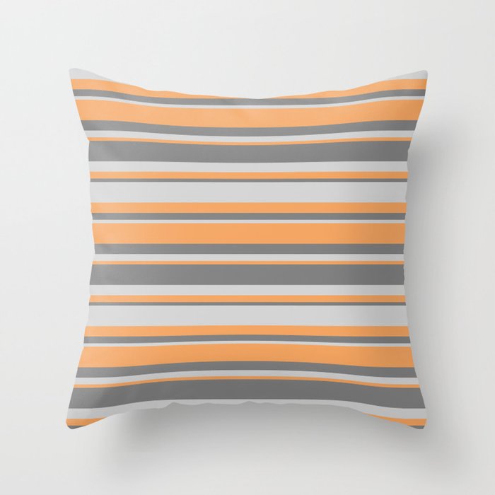 Brown, Gray & Light Grey Colored Lined/Striped Pattern Throw Pillow