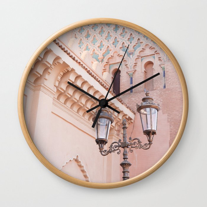 Marrakech In Pink Photo Print | Pastel Color Street Architecture Art | Morocco Travel Photography Wall Clock