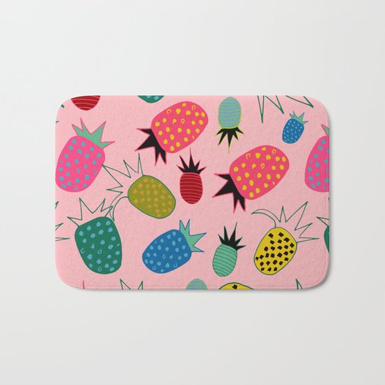 pineapple fun tropical pink Bath Mat