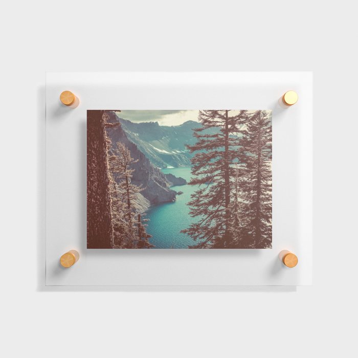 Vintage Blue Crater Lake and Trees - Nature Photography Floating Acrylic Print