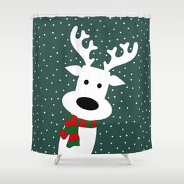 Reindeer in a snowy day (green) Shower Curtain