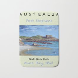 Poster Birubi Rock Pools Bath Mat | Tropical, Ocean, Coryacornart, Relax, Birubi, Swim, Beach, Travel, Australia, Coastal 