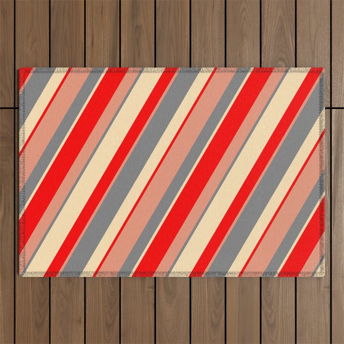 Red, Dark Salmon, Grey, and Beige Colored Stripes/Lines Pattern Outdoor Rug