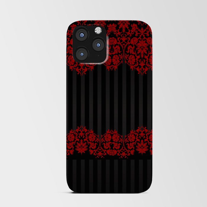 Beautiful Red Damask Lace and Black Stripes iPhone Card Case