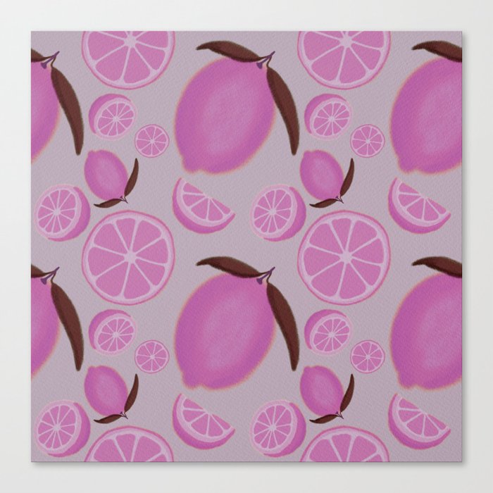 Lemon Love || Pop Colour Citrus Slices, Seamless Pattern Canvas Print