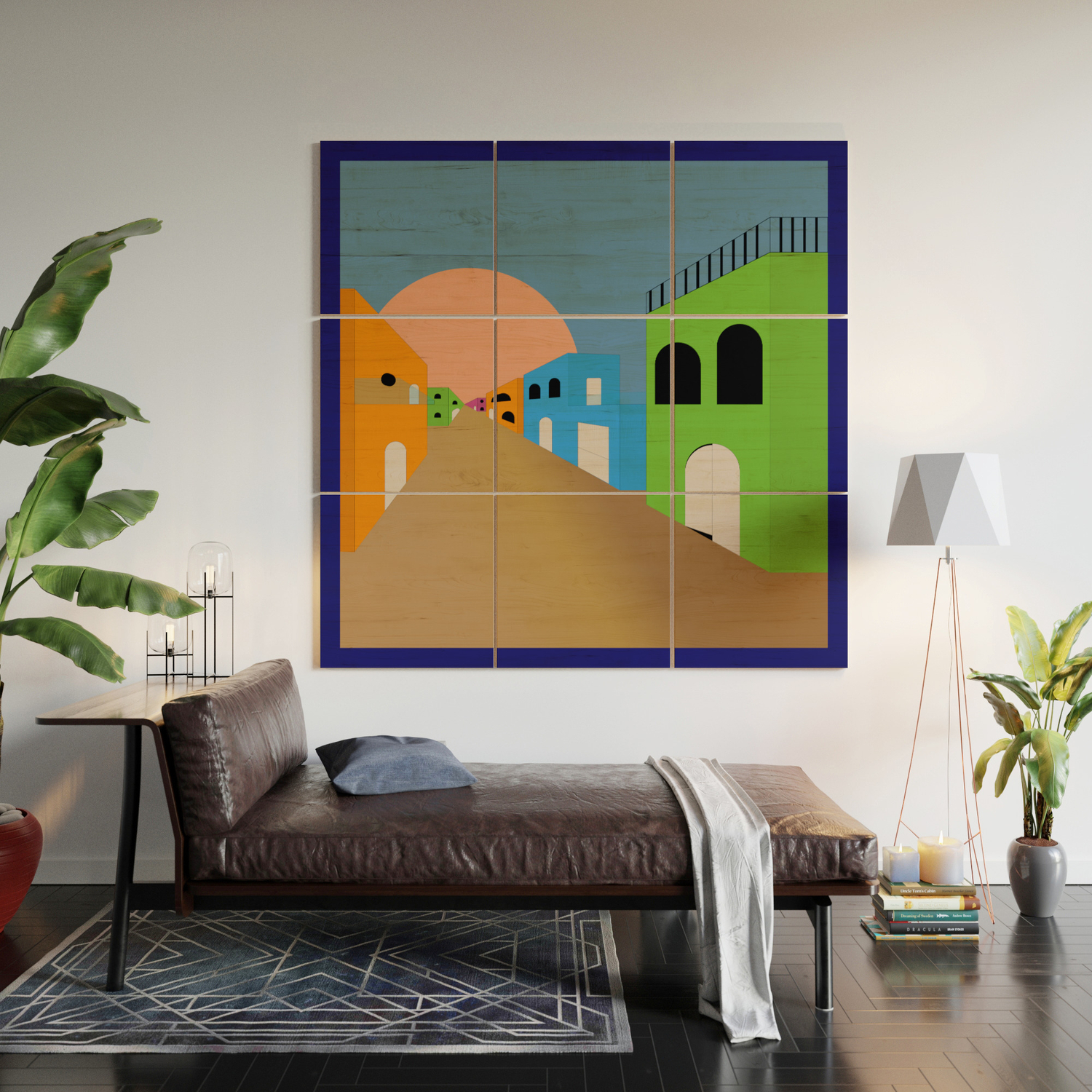 Landscape Color Block Sunset In One Point Perspective Wood Wall Art By Anneenigma