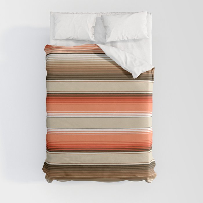 Navajo White, Burnt Orange and Brown Southwest Serape Blanket Stripes Duvet Cover