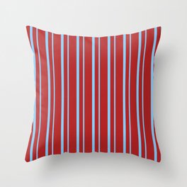[ Thumbnail: Red & Light Sky Blue Colored Striped/Lined Pattern Throw Pillow ]