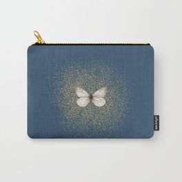 Hand-Drawn Butterfly and Golden Fairy Dust on Pastel Navy Blue Carry-All Pouch