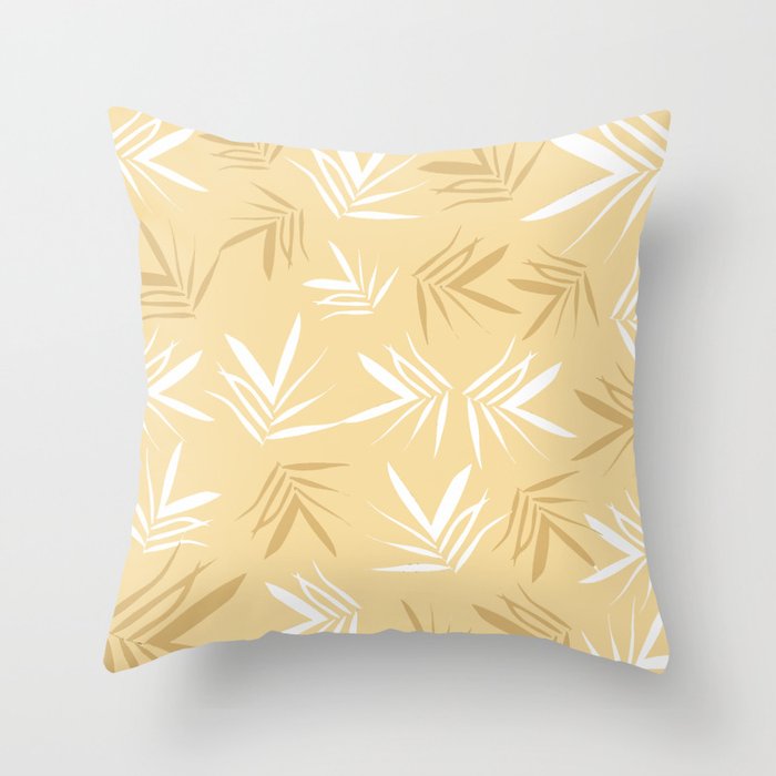 Mustard White leaves pattern Throw Pillow