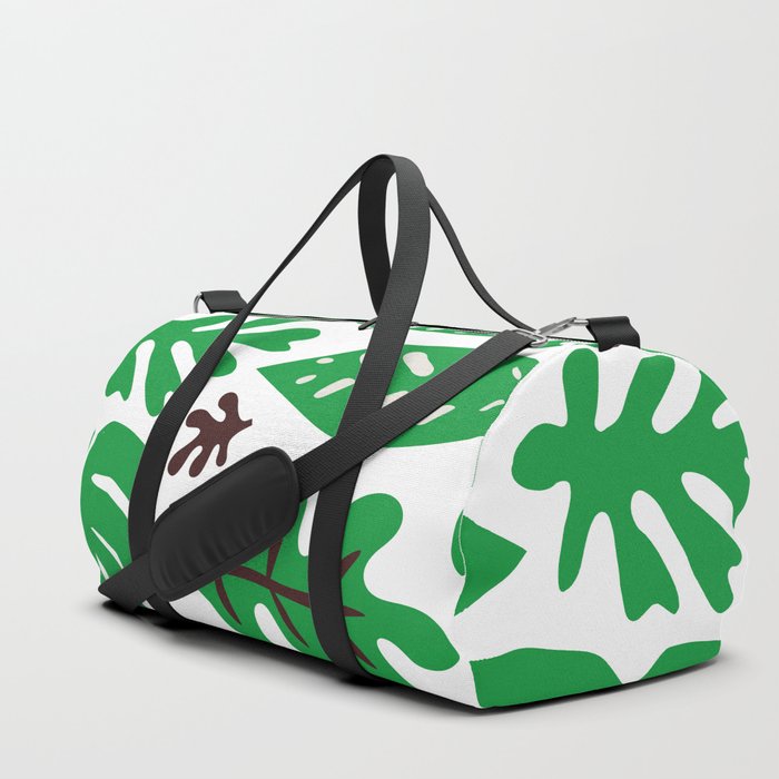 Green tropical leaf doodle pattern Duffle Bag