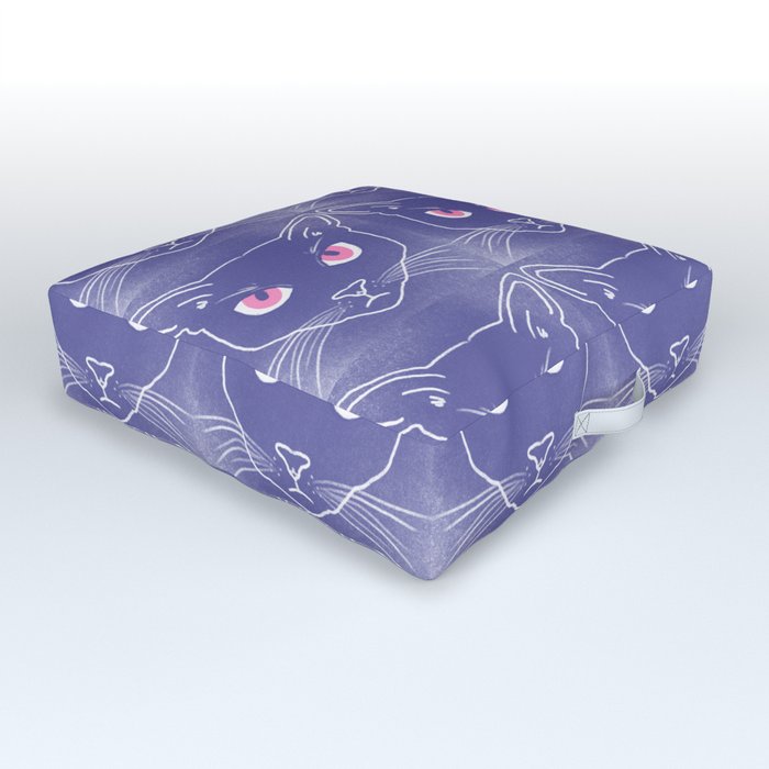 Retro Periwinkle Cat Silhouettes Hot Pink Eyes Outdoor Floor Cushion