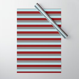 [ Thumbnail: Gray, Powder Blue, and Dark Red Colored Striped Pattern Wrapping Paper ]